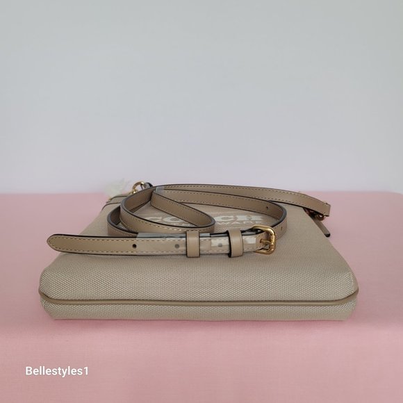 COACH Kitt Badge Jacquard & Smooth Leather Crossbody- Chalk Taupe ⭐ - Picture 9 of 15